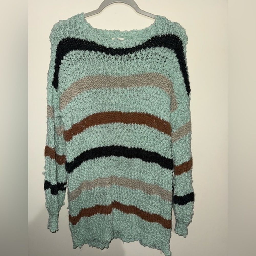 BiBi Mint, Black, and Brown Striped Sweater